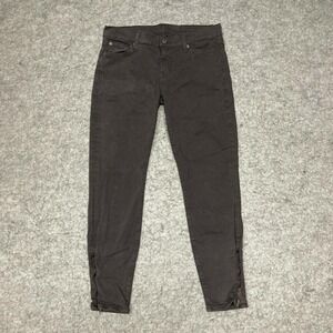 7 For All Mankind Jeans Womens 28 Black The Cropped Skinny Ankle Zip Stretch